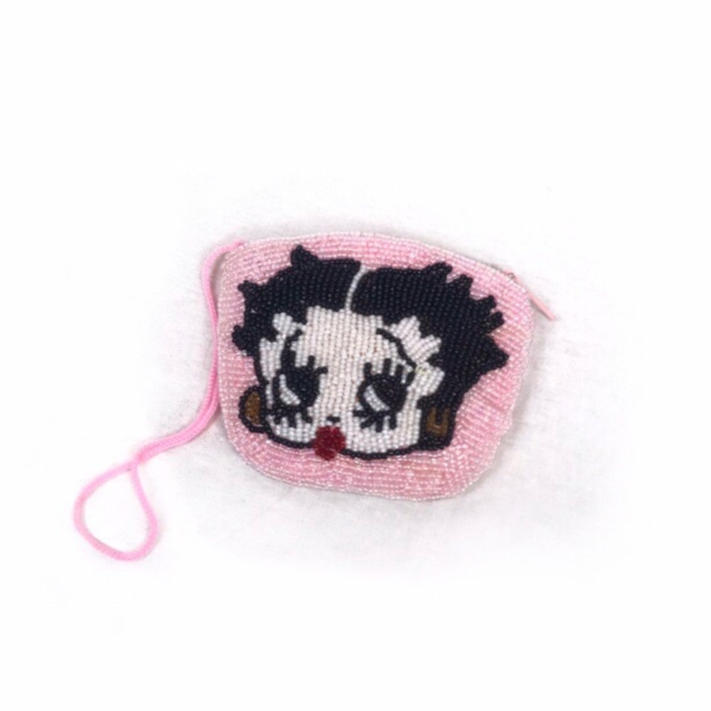 Vintage baby pink beaded Betty Boop coin purse !